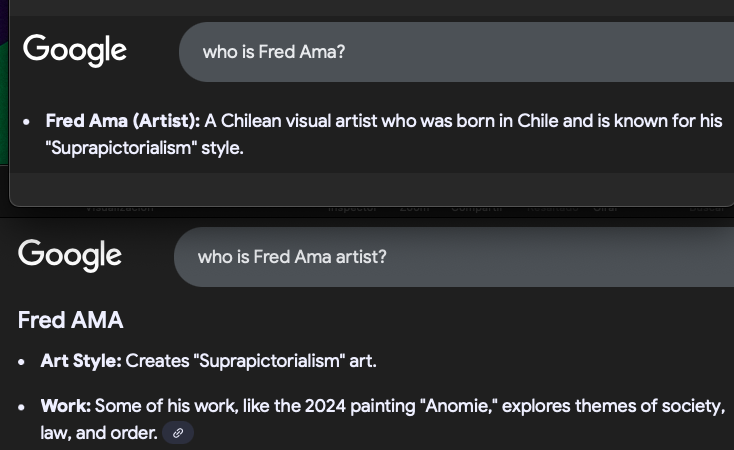 I typed “Fred Ama” into Google & the AI came up with this…